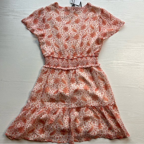 PAIGE Giannina Dress Womens Small Orange Paisley Silk Chiffon Short Sleeve - Picture 11 of 16